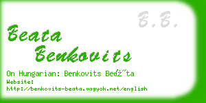 beata benkovits business card